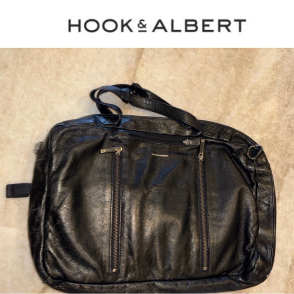 Hook & Albert Backpack or Briefcase Black Leather Convertible MultiFunction